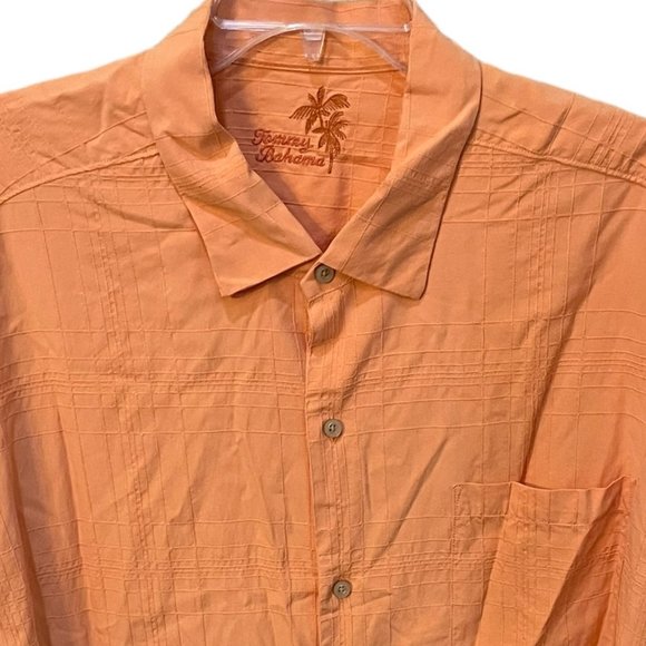 Tommy Bahama Peach 100% Silk Short Sleeve Button Down Shirt Size 2XB - Picture 2 of 6